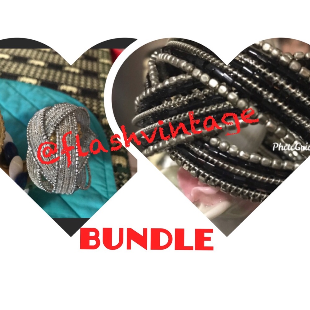 🚫SOLD🚫💥3/18.00💥VTG:Braided black and  clear  cuff bracelets